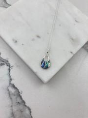 Vintage 925 Sterling Silver Abalone Teardrop Charm Pendant Necklace 18”