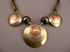 Vintage Necklace Big Ethnic Mixed Metals, wood beads, brass, copper, silver