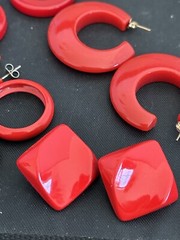 VTG 1960’s/70s RED LUCITE & Metal Pierced Earrings, Lot Of 5 Pr-Costume Jewelry