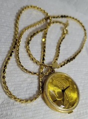 Vintage Eastman Liberty Coin Pendant Watch Swiss Movement Necklace