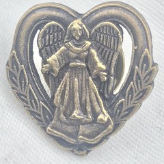 Vintage Heart Shaped Angel Catholic Christian Pin Brass Tone Brooch Protection