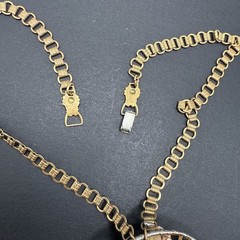 Vintage Book Chain Pendant Rhinestone Flower Necklace 17” C41
