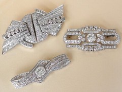 Art Deco 10.95 Ct Diamond and Platinum Duette Double Clip Brooch