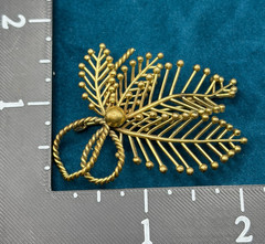 Vintage Wire Leaf Brooch Pin Germany Gold Tone Trombone Clasp 2″