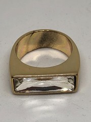 Vtg Gold Tone Rectangular Rhinestone Large Cocktail Statement Ring Size 11.25