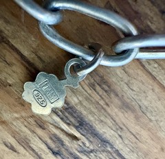 Vintage Golden Clef Sterling Silver Padlock Necklace On Paperclip Chain Italy