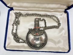 Antique Victorian Silver Snuff Bottle Filigree Red Coral? Tibetan? 32in Read