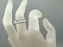 VINTAGE SILVER PLATED HALF ETERNITY BAGUETTE CUT CZ ANNIVERSARY BAND RING SZ 8
