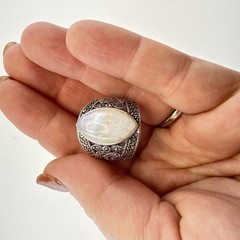 JTV Sterling Silver Ring Marcasite Quartz Wide Art Deco size 8.5 Marquise BBJ