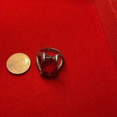 VINTAGE RUBY SOLITAIRE RING SILVER OVAL CUT 17mm SIZE 8 Marked 3
