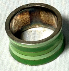 VINTAGE STERLING WIDE GREEN STRIPE ENAMEL CIGAR BAND RING SIZE 9-FREE SHIP