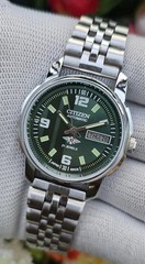 Vintage Citizen Automatic Men Steel Transparent back Day Date Japan Wrist Watch