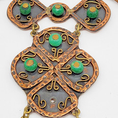 Vintage Casa Maya Copper Brass Green Stone Statement Pendant Necklace as-is ~24″