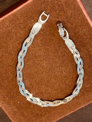 Vintage MONET Silver Tone Bracelet 7.25” Braided Herringbone Fold Over Clasp