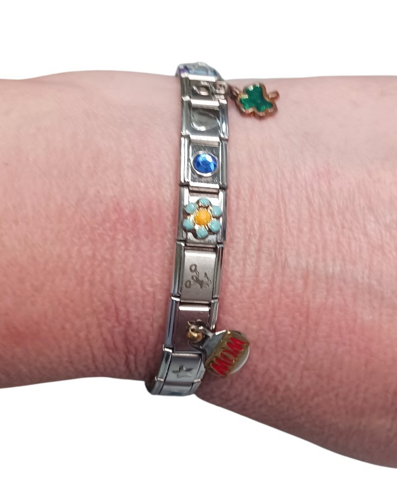 Vintage Y2K Italian Charm Bracelet 17 Curated Charms Mom Butterfly Clover Dangle