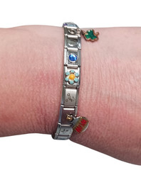Vintage Y2K Italian Charm Bracelet 17 Curated Charms Mom Butterfly Clover Dangle