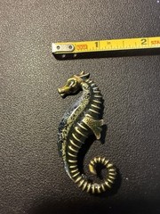 Vintage 1970s Seahorse Brooch Pin Gold Tone Verdigris Finish, 1×2.5”