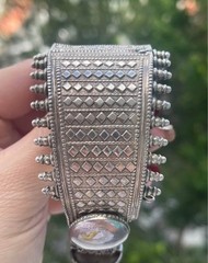 104g European Antique 820 Silver Ornate Wide Bangle ft Flower & Monogram Pattern