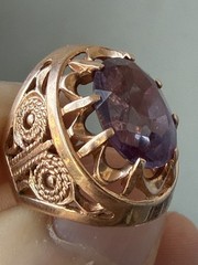 Vintage USSR 14K 583 Gold Alexandrite Ring Soviet Russian Jewelry