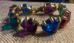 Runway Lucite Resin Multi Color Bracelet Couture GoldTone 80’s VTG 6.75″