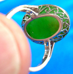 Original EARTH MINED Imperial Jadeite JADE Deco Engagement Ring PLATINUM DIAMOND
