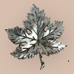 Vintage TRIFARI Brushed Silver MAPLE LEAF Pin Brooch Pierced Openwork Signed