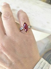Art Deco Style Marquise Ruby Lab Created Diamond Wedding 14K White Gold FN Ring