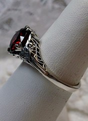 NATURAL Garnet Ring, Sterling Silver Victorian Filigree (Custom-Made)* D162