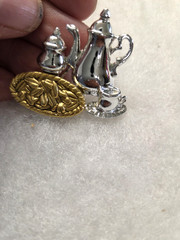 Vtg Danecraft silver gold tone Tea/coffee Pie Sugar Creamer Cups Pin