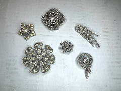 Vintage Crystal Clear Rhinestone Brooch and Pendant Lot of 6 1940s 1950s 1960s