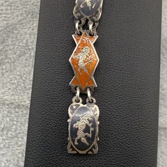 Vintage Siam Sterling Silver Bracelet Enamel Multi Color Niello 6”
