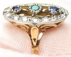 Victorian Emerald Sapphire Diamond Engagement Ring Size 6.75 UK-N 18KY EGL USA