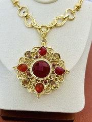 JTV Beria Collection Bronze 18 kt Ornate Scrollwork Carnelian Pendant Necklace