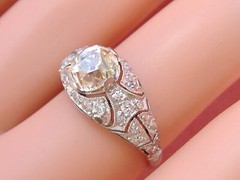 ANTIQUE ART DECO 1.52ct YELLOW EURO DIAMOND PLATINUM ENGAGEMENT RING 1930 sz 6.5