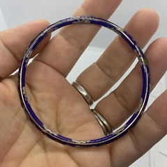 VTG CHINESE EXPORT CLOISONNE COBALT BLUE ENAMEL BANGLE BRACELET PINK FLOWERS