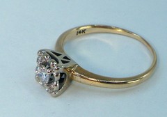 Antique 14k Petite 1920’s Art Deco Solitaire .11ct Diamond RING 2 Color Sz 7