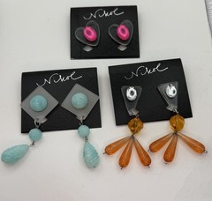 Vintage 80s Nikol Lucite Earrings Jewelry Lot 3 Pair Geometric Funky Plastic NOS