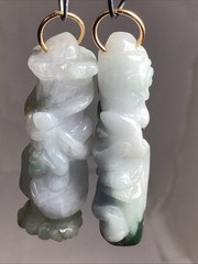 2 Vintage Carved Jades Dragons Pendants 50mm #88