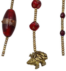 Cute Hedgehog Safety Pin Brooch Gold Tone Dangle Red Beads 3 1/4″ Vintage Fun