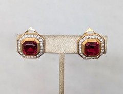 Vintage 1980s Signed Lanvin Rhinestone Runway Couture Statement Clip Earrings