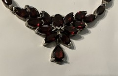 Women’s Garnet Necklace Set 925 Sterling Silver 17.75 “ & Matching Earrings