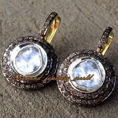 3.05ctw Genuine Old Mine Rose Antique Cut Diamond Estate Silver Earring Jewelry