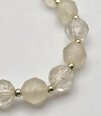 Vintage Lucite Bead Necklace Clear Milk Faceted 25 Inch Spring Ring Clasp