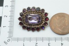 ANTIQUE ENGLISH 12K GOLD AMETHYST PEARL PIN BROOCH c1830