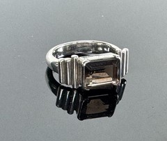 Unisex Vintage 925 Sterling Silver Ring Brown Faceted Stone Size 6.5