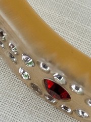Vintage Celluloid Rhinestone Bracelet Art Deco Cream Red Bangles Stackable Set