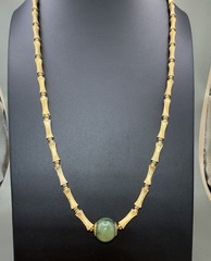 24 Inch Bamboo Link Necklace w/ Sterling Clasp & Faux Green Bead – 41.3g
