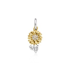 Ross-Simons Sterling Silver and 14kt Yellow Gold Sunflower Charm with Diamonds