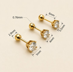 14K AU585 Gold Mini Zircon Screw Back Stud Earrings Vintage 4mm Pairs