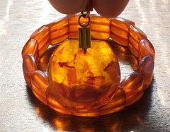 NATURAL OLD pressed ANTIQUE BALTIC AMBER BRACELET. Pendant